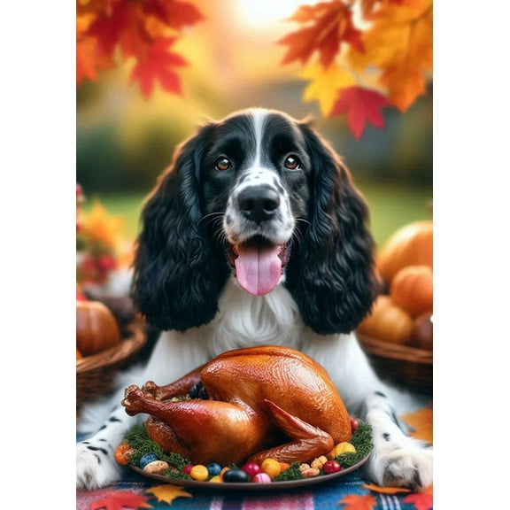 Springer Spaniel Black White - Best of Breed DCR Thanksgiving Garden Flag 12" x 17"