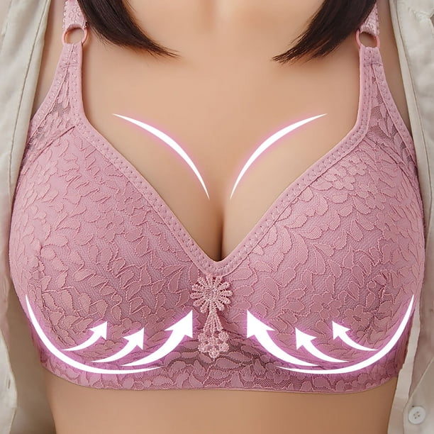 Women's Mid Aged and Elderly Large Size No Steel Ring Large Chest Small  Breathable Full Cup Tank Top Bra Bra Pink 38