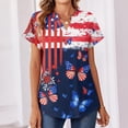 thumbnail image 4 of Hogleaql Usa Flag Tee Shirt for Women 4th Of July Patriotic Short Sleeve V Neck American Flag Print T-Shirts Fashion Button Independence Day Themed Loose Fit Tshirt Dark Blue M, 4 of 5