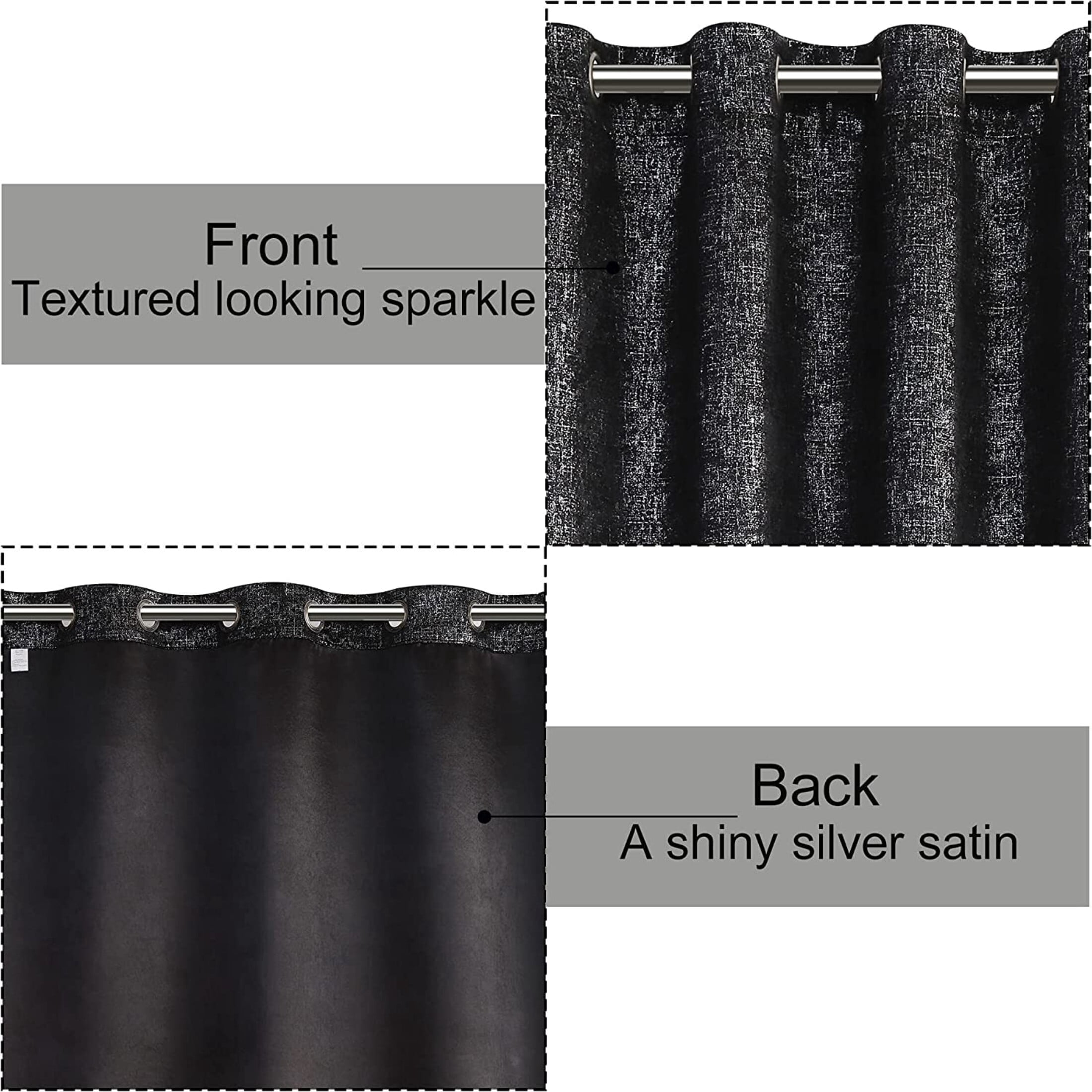 Pinewave Metallic Blackout Curtains Black Curtains Luxury Sparkle Window Panels, Grommet Top,2 Pcs