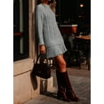 thumbnail image 4 of Robe Chandail en Tricot Torsadé pour Femmes, Col Ras du Cou, Manches Longues, Mini-Robe Plissée, Style Deux-en-un, Robe Patchwork, Gris, G, 4 of 7