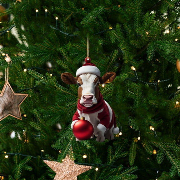 KCEHTA Cow Christmas Ornaments, Highland Cow Ornaments for Christmas Tree, 2D Acrylic Cute Cartoon Highland Cow Hanging Decorations for Xmas Tree Home Party Decor