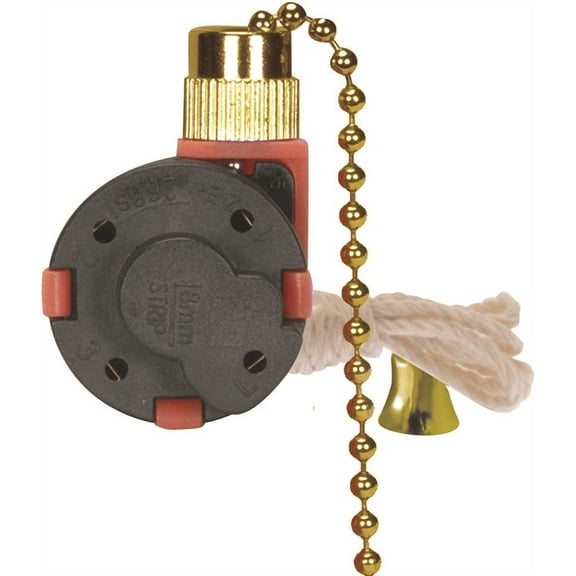 Satco 80-1994 3 Speed Ceiling Fan Switch with Cotton String, Brass