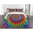 thumbnail image 3 of Ambesonne Trippy Quilted Bedspread Set 3 Pcs, Vibrant Rainbow Spiral, King Size, Multicolor, 3 of 5