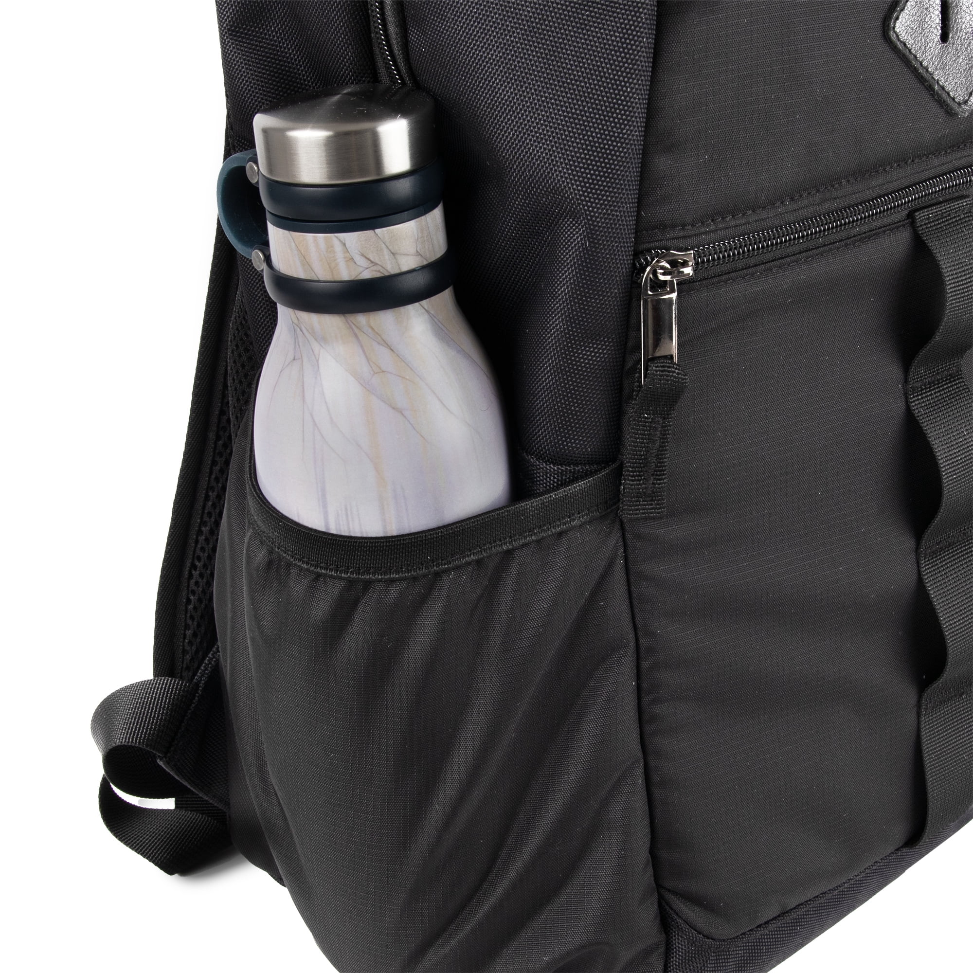 Baby Essentials Multi-Pocket Dual Zipper Closure Diaper Bag Backpack with Matching Changing Pad, Insulated Bottle Pockets and Stroller Straps in Black