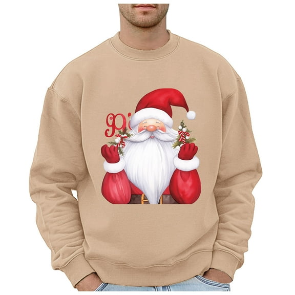 Sweaters for Men Men's Christmas Graphic Print Pullover Hoodie | Festive No Hood Sweatshirt Men Sweatshirt Sweatpants Zip Jacket with Hoodie Mens Jacket Clothes Taupe Winged Long Sleeve Brown M
