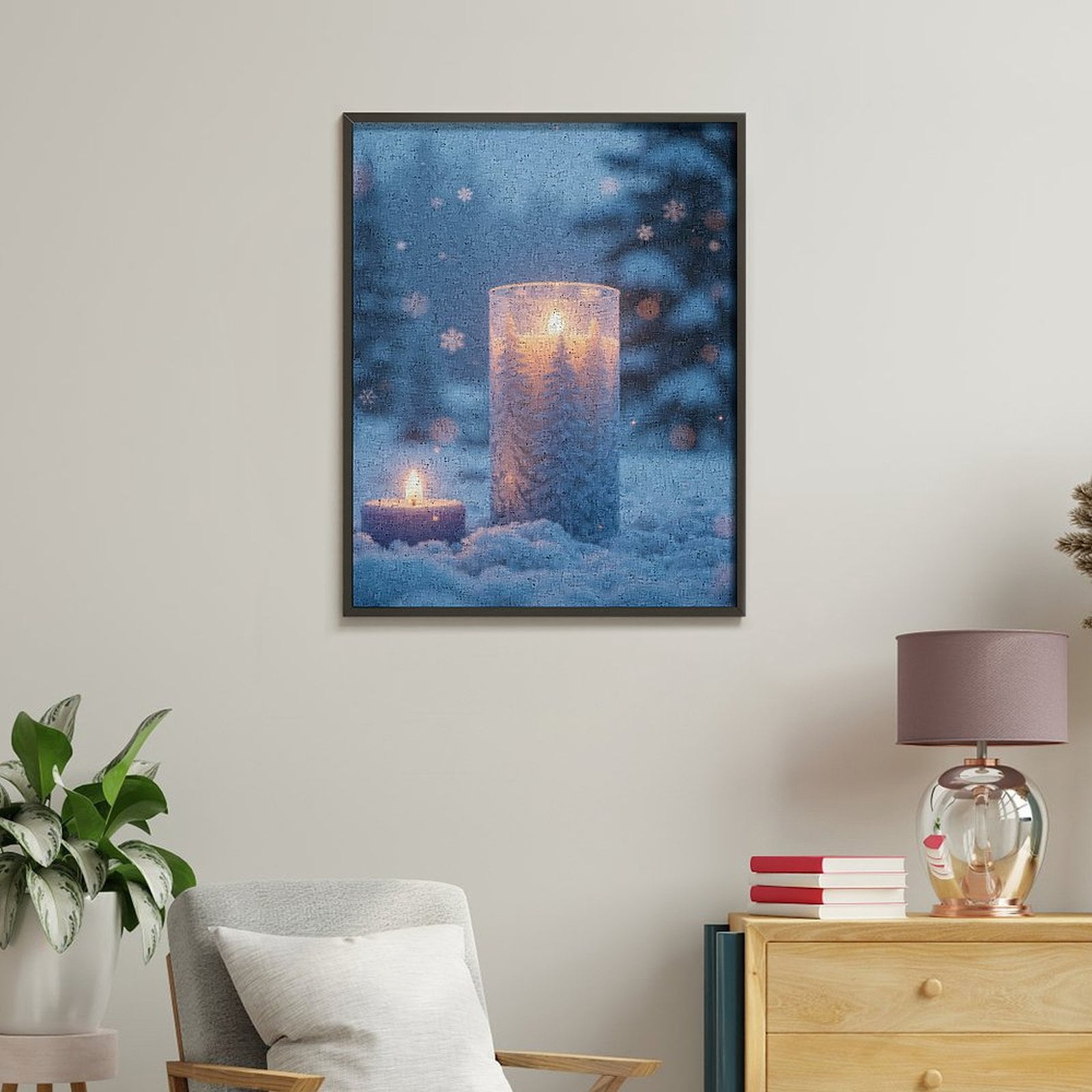 Paint By Numbers Kit for Adults Beginner - DIY Winter Candle Snowflakes Serenity Canvas Painting Kits for Adults, Frameless Paint By Number for Adults for Home Wall Decor 16x20 Inch