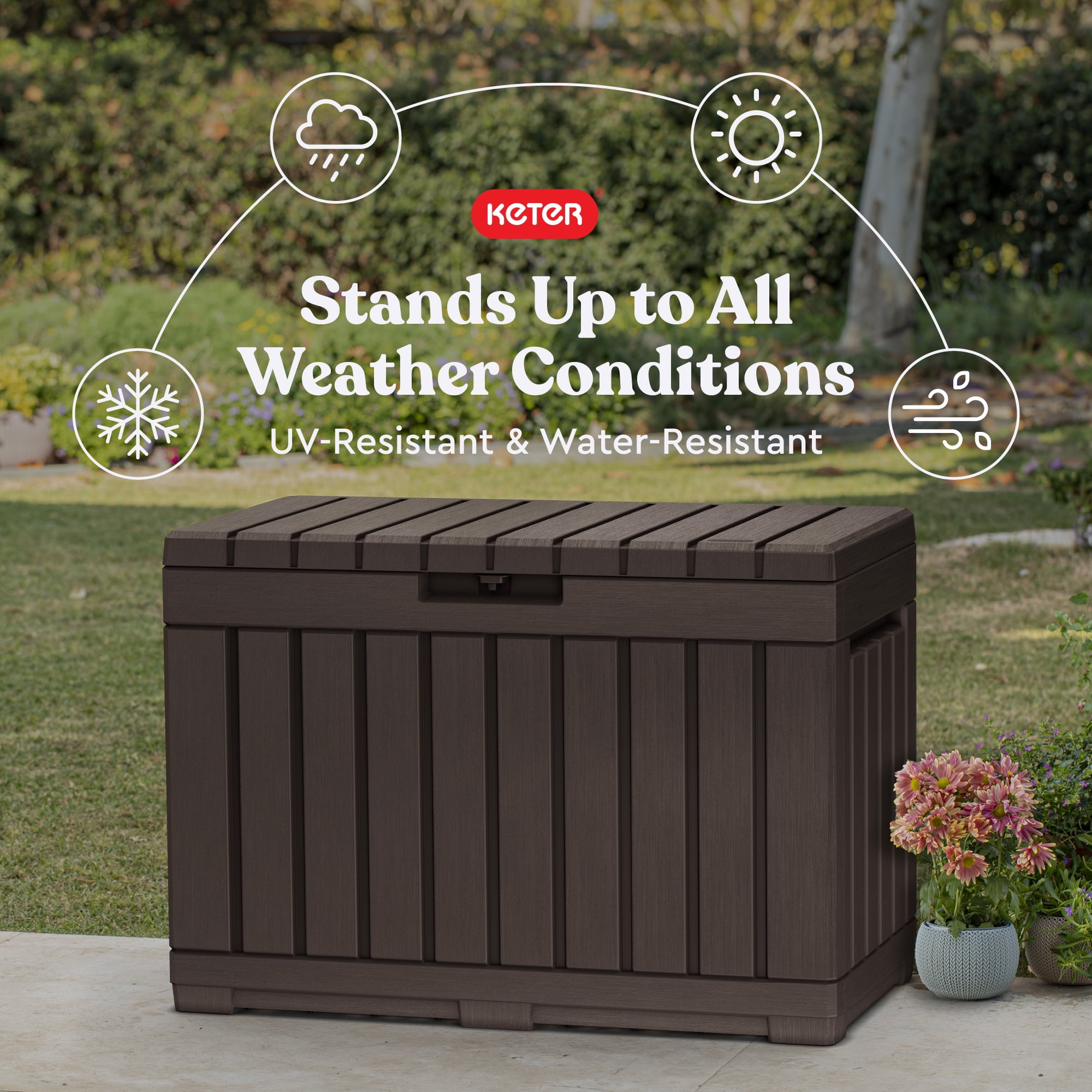 Keter Kentwood 50 Gallon Durable Resin Outdoor Deck Box Storage Organization, Brown