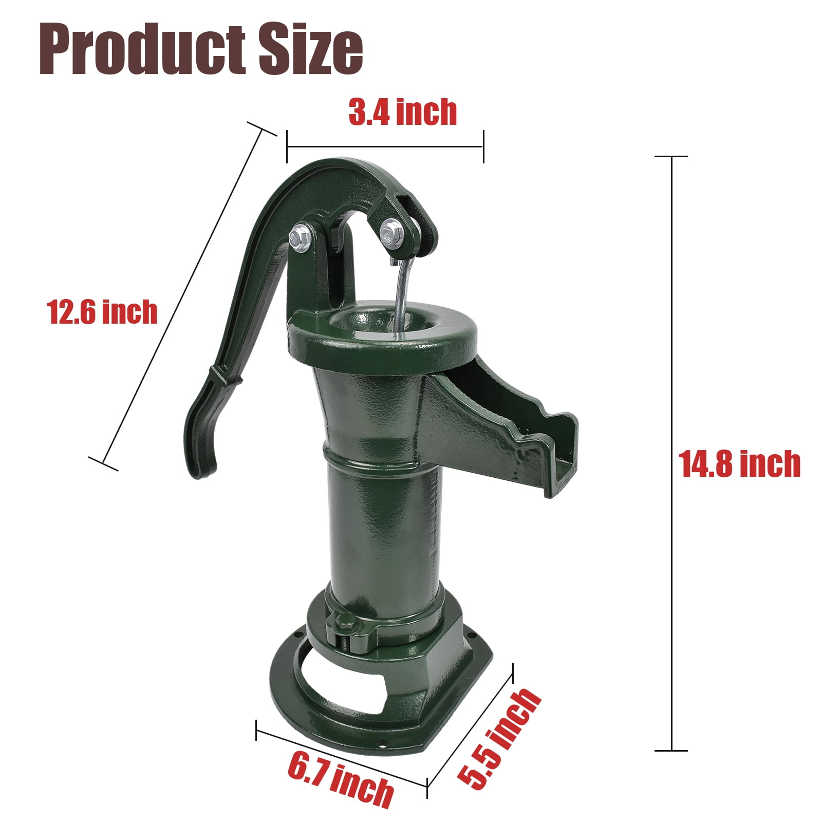 iMeshbean Antique Well Hand Pitcher Pump 25 ft Max Lift Cast Iron Manual Water Pump