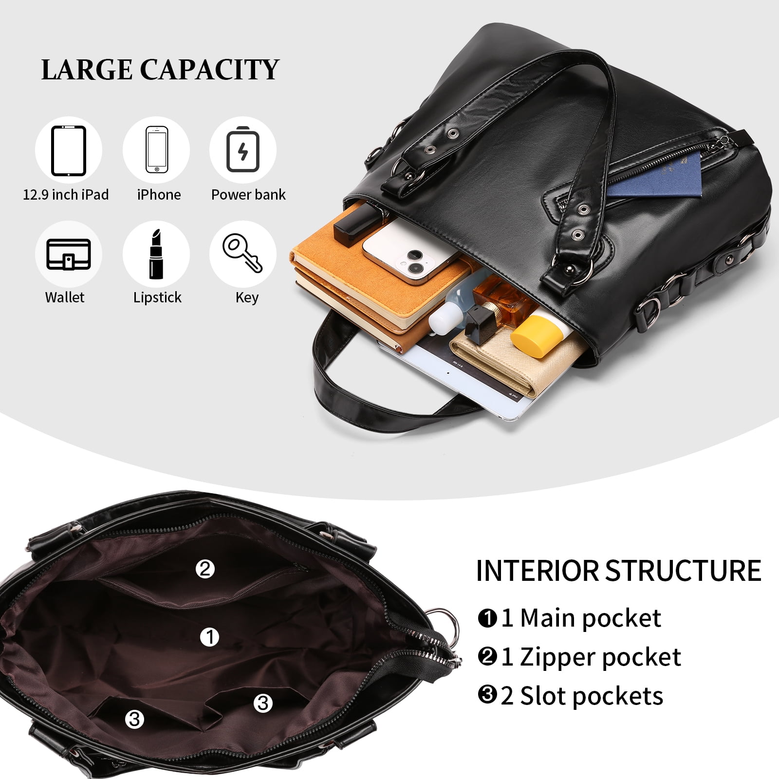 KALUNMA Tote Bag for Women Leather Shoulder Bags Fashion Hobo Bags Large Purse and Handbags with Adjustable Shoulder Strap