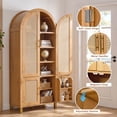 thumbnail image 5 of Leumius 71" Tall Arched Cabinet with Rattan Doors and Adjustable Shelves,4 Doors Modern Farmhouse Storage Cabinet with Built-in Racks for Kitchen Dining Room Study Oak, 5 of 9