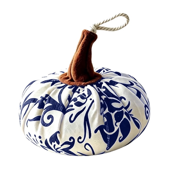 YAMB Blue & White Floral Fabric Pumpkin, Stuffed Artificial Pumpkin Decor with Foam Inner Core,Fall Farmhouse Style Prints Table Centerpiece Ornament for Halloween Mantel Indoor Layout, 5"