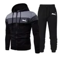 thumbnail image 4 of Sudadera con capucha con estampado tricolor para hombre, conjunto deportivo holgado de tendencia de moda, informal, con cremallera, para gimnasio y trotar al aire libre, otoño e invierno, novedad de 2, 4 of 5