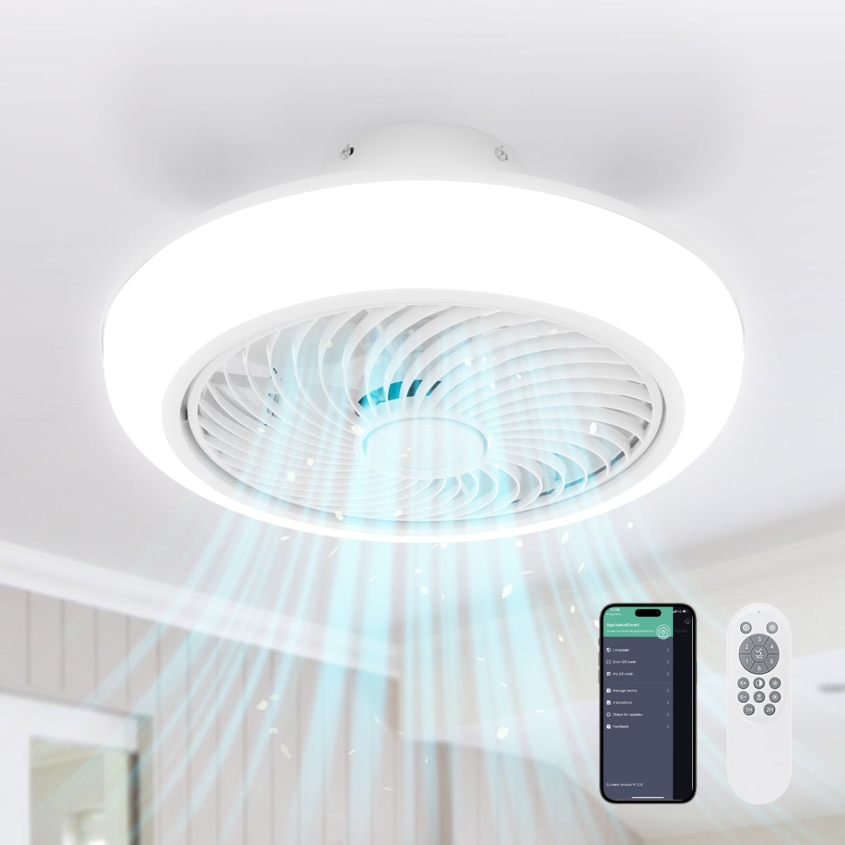 Blitzwill 19in Indoor Ceiling Fans with 3 Colors Bright Light, Smart