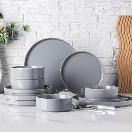 

Dinnerware Set for 4 12 Piece Speckled Plates and Bowls Set with Glazed Bottom Chip and Scratch Resistant Stoneware Plates Set Dishwasher & Microwave Safe Dishes Set Limestone