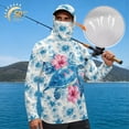 thumbnail image 3 of SEANATIVE Sun Protection Fishing Shirts for Men Long Sleeve Hooded Rash Guard Men's Outdoor Fishing Apparel for Swimming Surfing Hiking, 3XL, Sea Turtle Hibiscus Flower Blue White Tie-dye, 3 of 7