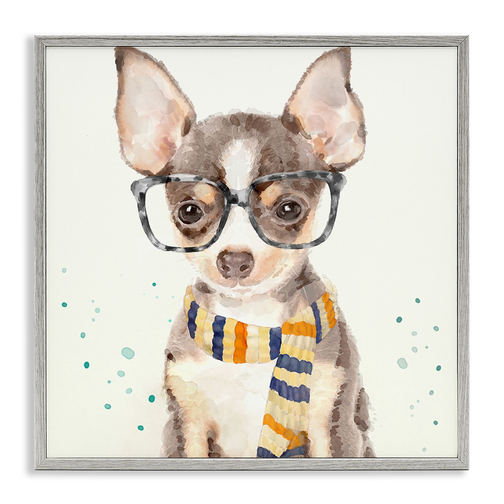 Stupell Industries Hipster Chihuahua Puppy With Glasses And Scarf Watercolor, 24 x 24,Design by Main Line Studio