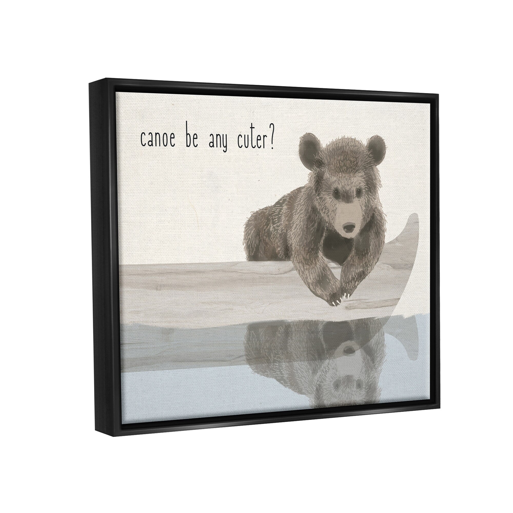 Stupell Industries Canoe Be Any Cuter Grey Blue and Off White Soft Nursery Neutral Baby Bear Jet Black Framed Floating Canvas Wall Art, 24x30, by Daphne Polselli