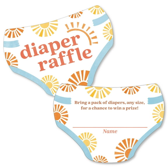 Big Dot of Happiness Retro Sunshine Diaper Raffle Baby Shower Game Ticket Inserts, Boy Boho-Themed Here Comes The Son Party Activities - Set of 24