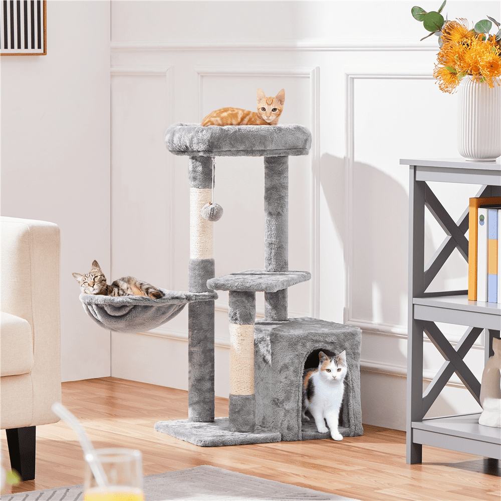 Alden Design 34.5" H Cat Tree Tower with Condo and Perches, Light Gray
