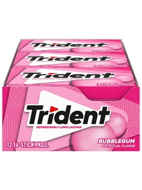 Trident Bubblegum Sugar Free Gum, 12 Packs of 14 Pieces (168 Total Pieces)