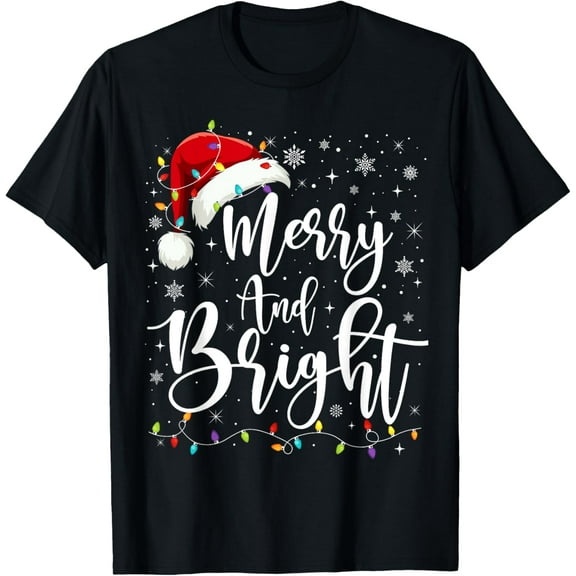 Premium model-Unisex-100% cotton-Funny Merry and Bright Christmas Lights Xmas Holiday T-Shirt