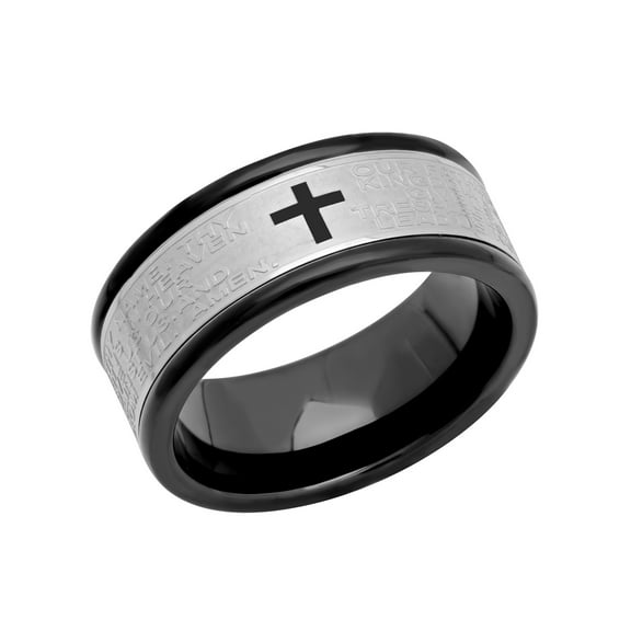 Men's Black IP Stainless Steel 7.5MM Lord's Prayer Spinner Wedding Band - Men's Ring