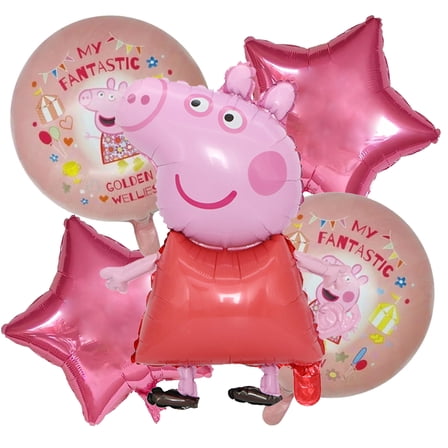 5 PCS Birthday Party Balloons Pig Balloons Foil Balloons Papa George Pig Balloons