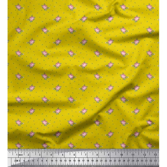 Soimoi Rayon Crepe Fabric Leaves & Rose Floral Printed Craft Fabric by the Yard 46 Inch Wide