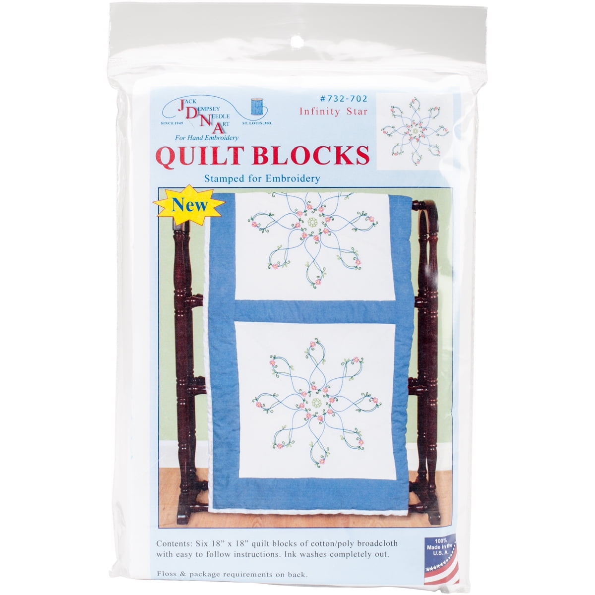 Stamped White Quilt Blocks 18X18 6//Pkg-Infinity Star