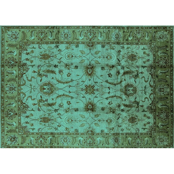 Ahgly Company Machine Washable Indoor Rectangle Oriental Turquoise Blue Traditional Area Rugs, 8' x 12'