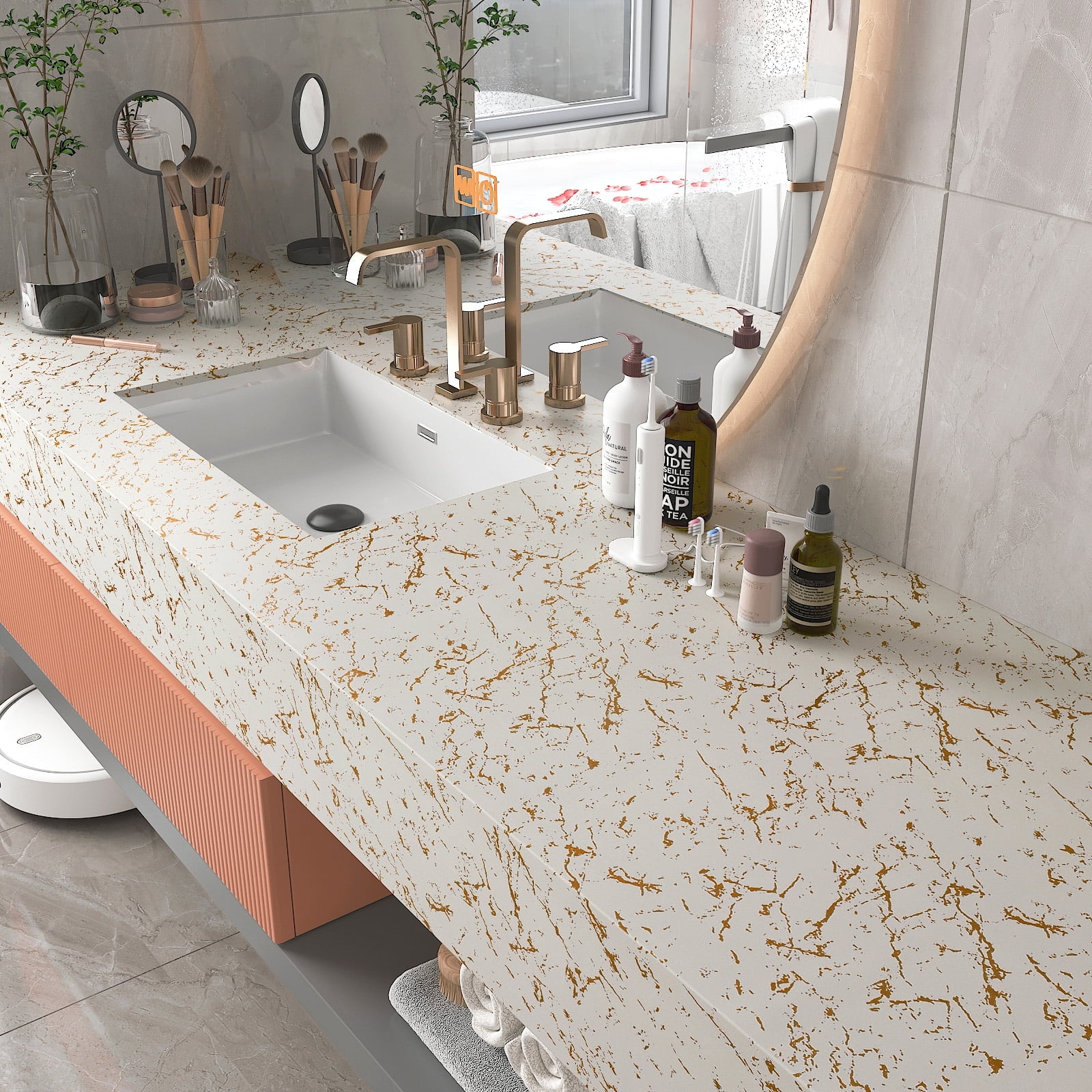 CHIHUT 17.7"x236" White Gold Marble Contact Paper for Countertops Peel and Stick Marble Wallpaper