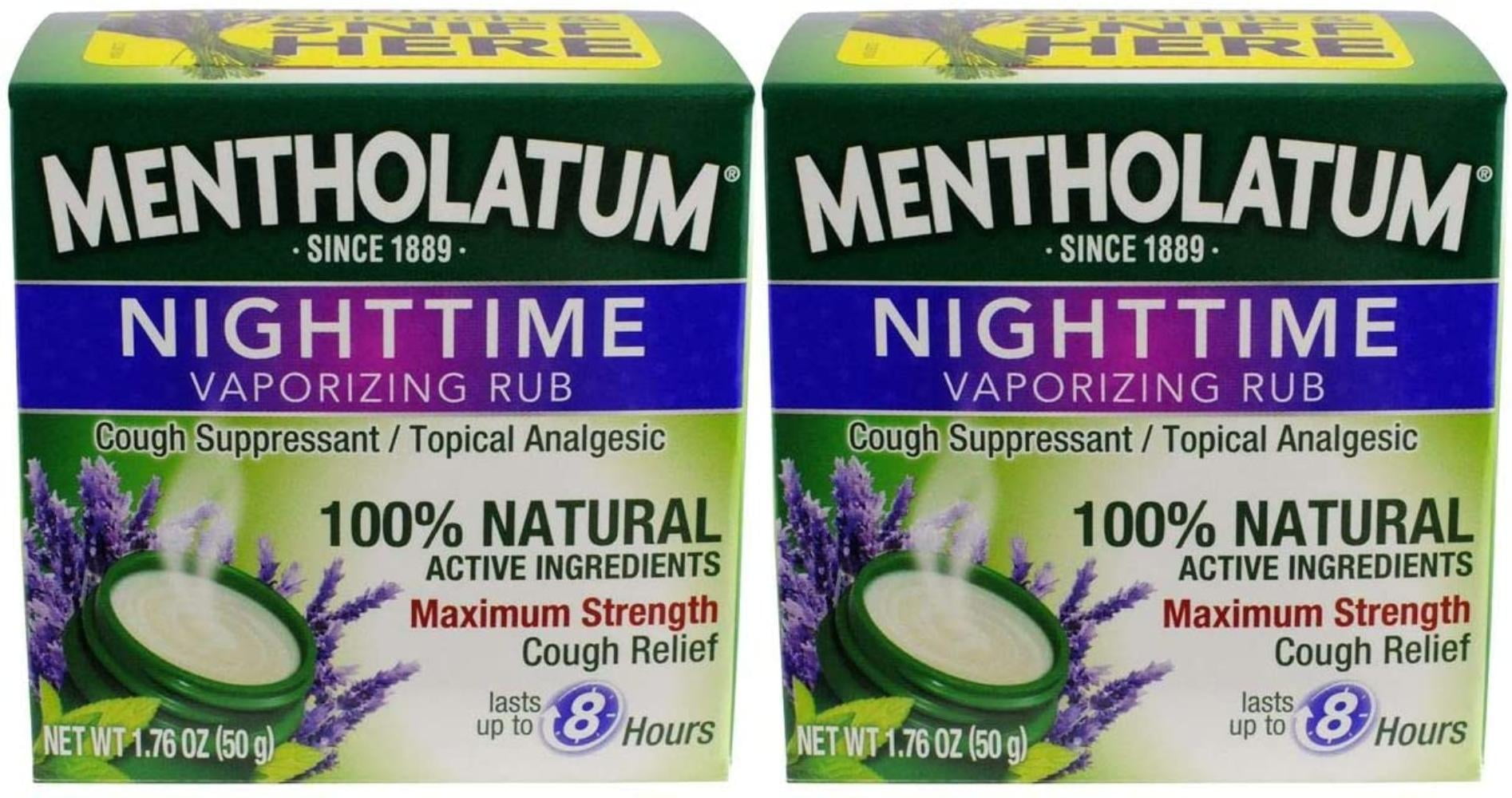Mentholatum Nighttime Vaporizing Rub, Maximum Strength Cough Relief, 1.76 oz, Pack of 2