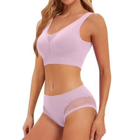 Miqool Women s 2 Piece Sports Bra and Panty Sets  Comfort Wireless Seamless Bralettes and Underwear Matching Workout Yoga Gym Set