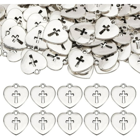 120Pcs Heart Pendants Tibetan Style Alloy Pendants Heart with Charms Bulk for Wedding Valentine's Day Jewelry Making Silver 0.6x0.6x0.06inch