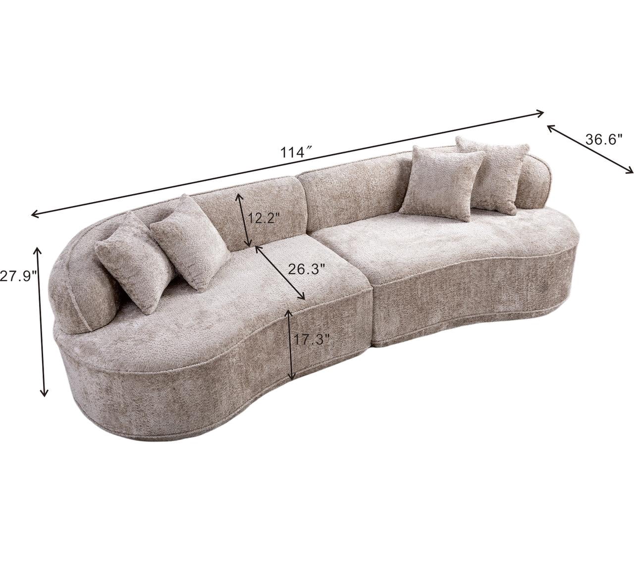 Modern Curved L-Shape Luxury Sectional Oversized Sofa, Comfy Sleeper Couch for Living Room Apartment No Assembly Needed, Vacuum Compressed Sofa in A Box, Camel