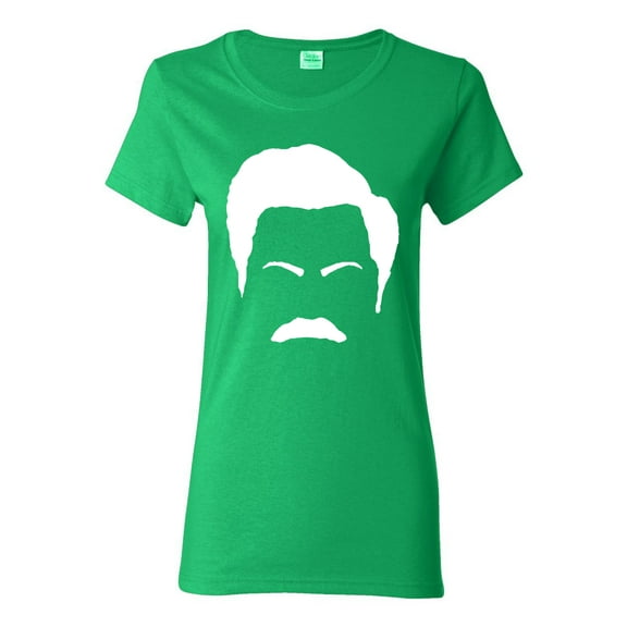 Wild Bobby, White Parks and Rec Fans Ron Swanson Mustache Face Silhouette, Pop Culture, Women Graphic Tee, Kelly, Small