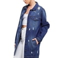thumbnail image 2 of Women's Oversized Casual Cotton Button Up Distressed Long Denim Jean Jacket (Dark Blue, XL), 2 of 6