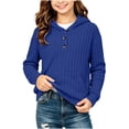 thumbnail image 4 of asjyhkr Girls Knitted Hoodies Long Sleeve Pullover Ribbed Soft Comfy Everyday Wear Teens 1/4 Button Fall Fashion Tops(9-10 Years,Blue), 4 of 7