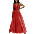 thumbnail image 3 of Frontwalk Women Maxi Dresses Solid Color Summer Beach Sundress V Neck Long Dress Boho A-line Sleeveless Red L, 3 of 4