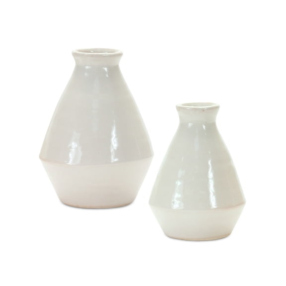 Melrose Set of 2 White Glazed Vase 6.25"