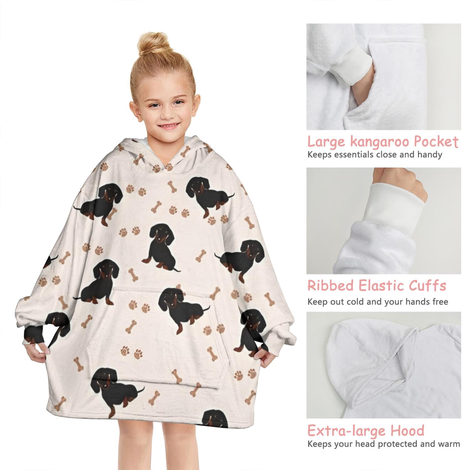Dachshund Dog Blanket Hoodies for Kids 6-13YR Oversize Wearable Blanket Hoodies for Boys Girls Teens