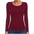 thumbnail image 5 of felwors Women's Basic Solid Lightweight Soft Cotton Long Sleeve Crew Neck & V Neck Slim Top Shirts Plus Wine, M, 5 of 6