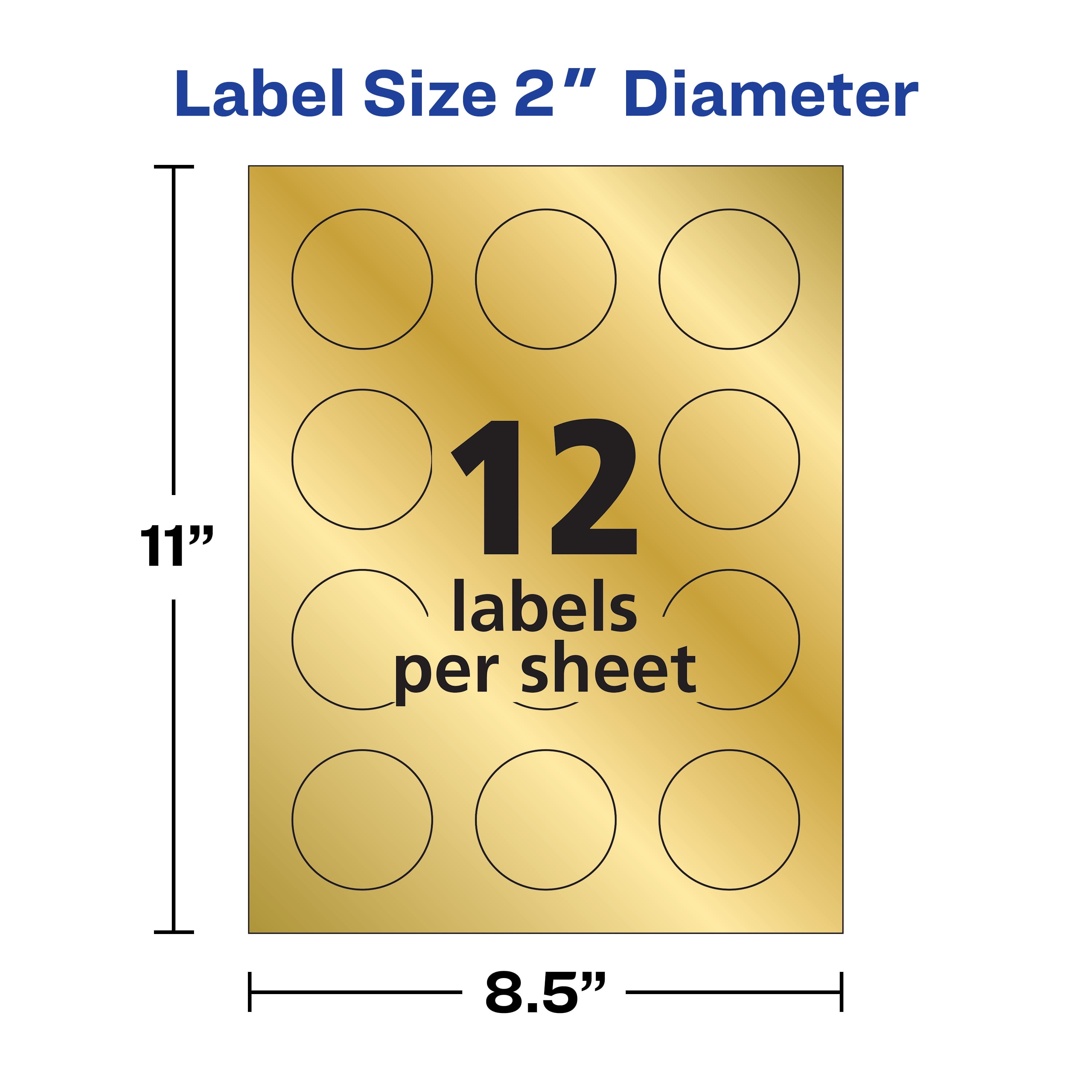Avery Round Labels 2" dia Gold Foil 96/Pack 22831 