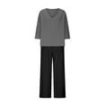 thumbnail image 4 of FRSASU Womens 2 Piece Cotton Linen Pants Suit Solid Casual Loose Outfit V Neck Top Shirts Wide Leg Trousers Sets Gray XL(XL), 4 of 5