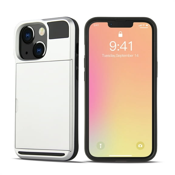 TECH CIRCLE Rugged Case for 2022 iPhone 14 (6.1") - Shockproof Plastic Protective Case with Card Holder (Silver)
