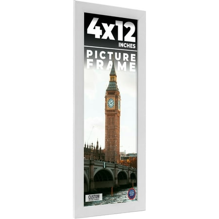 12x4 White Wood Picture Frame - UV Acrylic, Foam Board Backing, Hanging Hardware