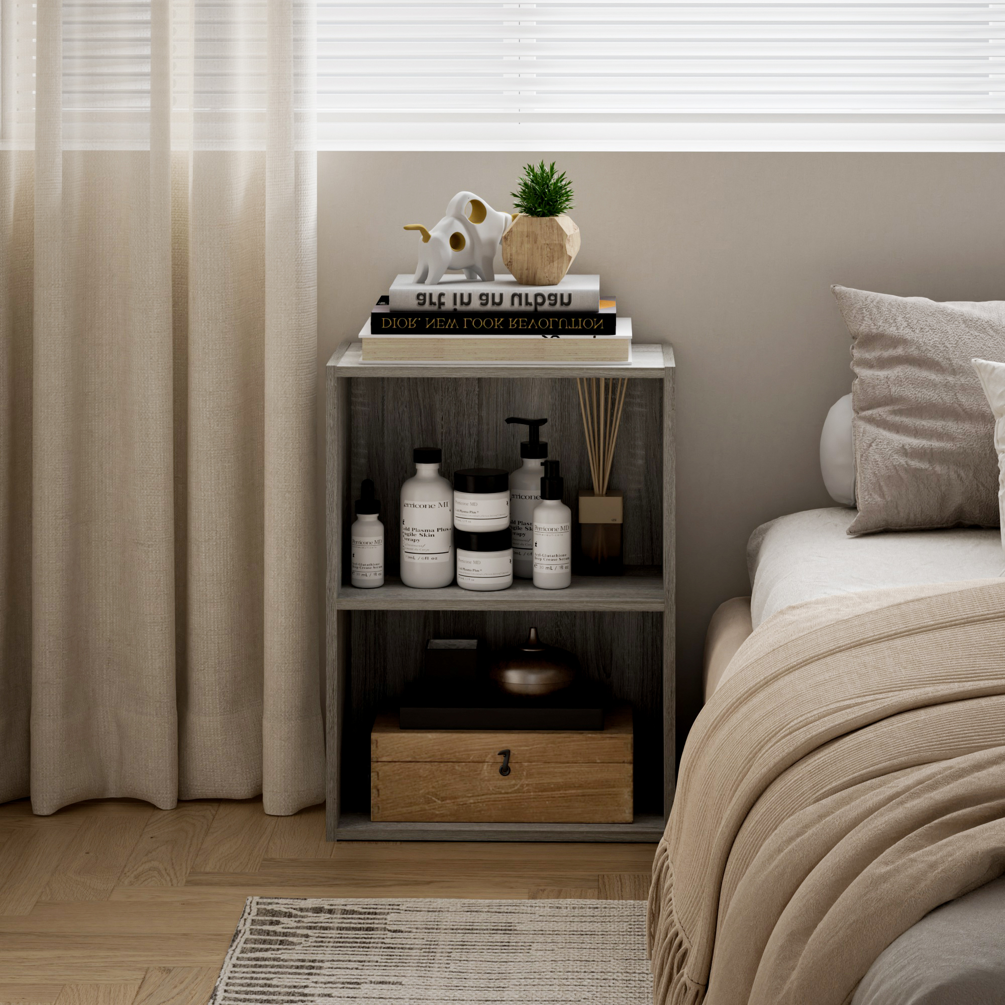 HOMLUX 9" x 16" x 21" Storage Shelf 2 Tier Cube Bookcase, Suitable for Small Space, Gray