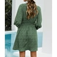 thumbnail image 3 of Robe Courte Verte pour Femme à Col en V, Manches Ballon, Taille Smockée, Imprimée, 3 of 11