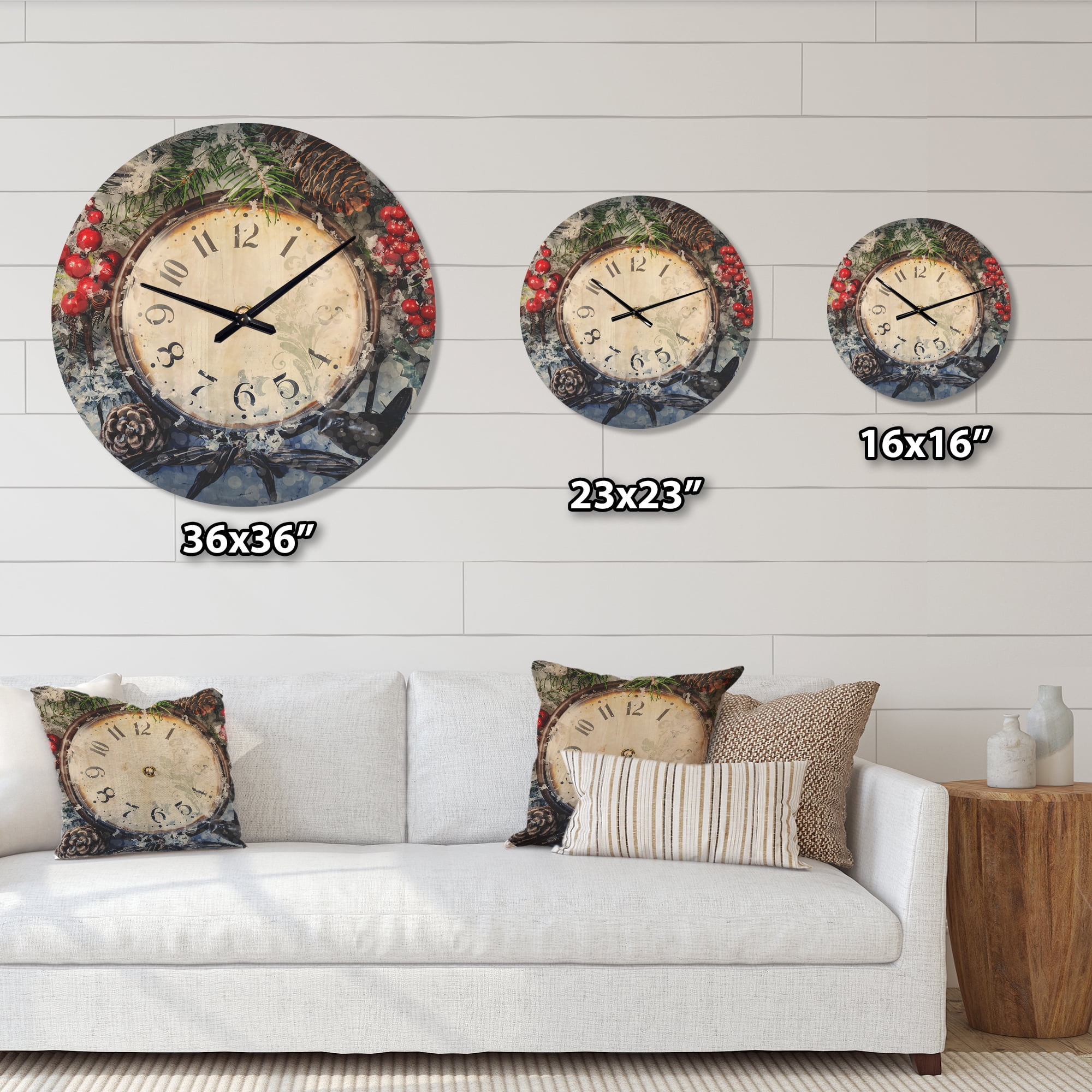 Designart 'Christmas Atmosphere Over Clock' Rustic Wood Wall Clock